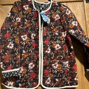 Susan Graver Brown Multi Floral Quilted Bomber Jacket